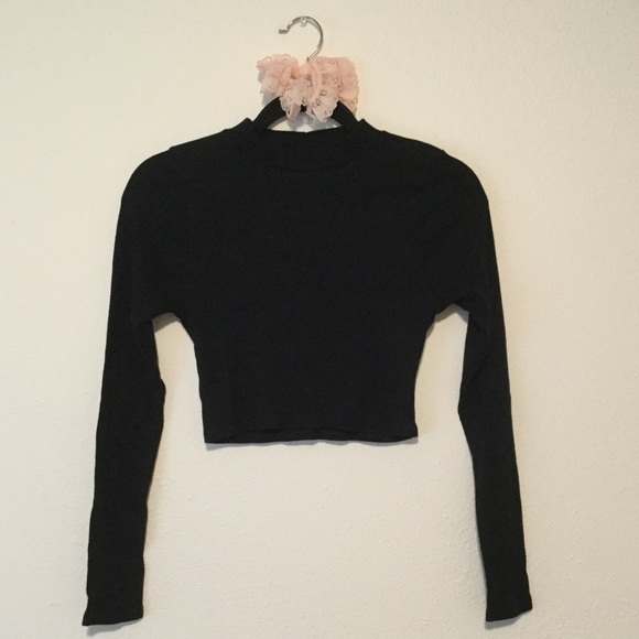 Boohoo Tops - Boohoo Black Basic Ribbed Mock Neck Crop Top